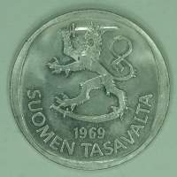 Suomen raha: 1 markka 1969. (Hopeamarkka)
