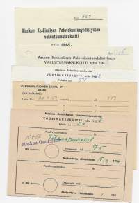 Maskun Keskinäinen Palovakuutusyhdistys, Puhelinosuuskunta, Humikkalan Telefooniosuuskunta ja K A Lindqvist 5 kpl erä 1940-60 l- firmalomake
