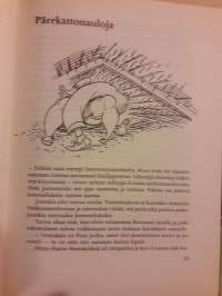 Hullummasta päästä: Jyrki Maunula. Huumoria ja ironiaakin täynnä olevien pakinoitten parissa hartia lihakset  laukeaa. P.1979. Kuvittanut  Tarmo Koivisto.