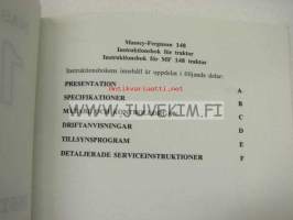 Massey Ferguson 148 Instruktionsbok + reservdelar -käyttöohjekirja + varaosakuvasto ruotsiksi