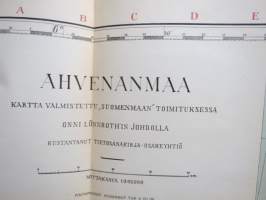 Ahvenanmaan (Åland) kartta, valmistettu &quot;Suomenmaan&quot; toimituksessa Onni Lönnroth´in johdolla, piirtänyt Linda Helenius v. 1920