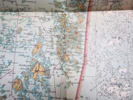 Ahvenanmaan (Åland) kartta, valmistettu &quot;Suomenmaan&quot; toimituksessa Onni Lönnroth´in johdolla, piirtänyt Linda Helenius v. 1920
