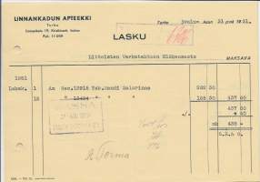 Linnankadun  Apteekki  lasku 1951 - firmalomake