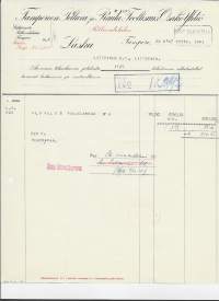Tampereen Pellava- ja Rauta- Teollisuus Oy/ Pellavatehdas  1941 - firmalomake
