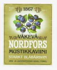 Väkevä Nordfors Mustikkaviini   nr 277 - viinaetiketti