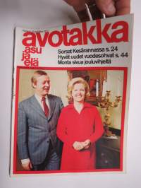 Avotakka 1972 nr 12, Sorsat Kesärannassa, Vuodesohvat, Jouluvihjeitä, Unohdetut museot, Nordsjö-laminaatti, Arabia Ruska-mainos, Lahden yli Tallinnaan, ym.