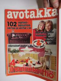 Avotakka 1976 nr 11, 102 nahkakalustoa, Harriet ja Timo Valsta, Itämaiset matot, Ihannekeittiö, Ompeluhuone, Stereo soi, Heli Laumola 21 neliön yksiö, ym.