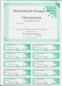 Hämeenkylän Kauppa  Oy  , osakekirja,  Helsinki 28.8.1997