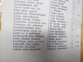 Laulukirja - Koulun ja kodin lauluja, Koululaisen musiikkioppi, Soittimet, Yhtyeet ym., kaikki laulujen nimet näkyvät kohteen kuvissa