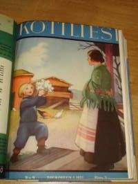 Kotiliesi 1932 -sidottu vuosikerta,Kansikuvitus Martta Wendelin, upeat kansikuvat näkyvät kuvissa