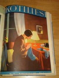 Kotiliesi 1932 -sidottu vuosikerta,Kansikuvitus Martta Wendelin, upeat kansikuvat näkyvät kuvissa