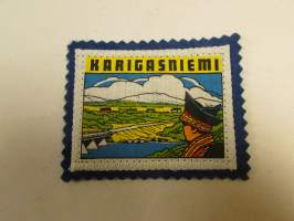 Karigasniemi-kangasmerkki / matkailumerkki / hihamerkki / badge -pohjaväri sininen