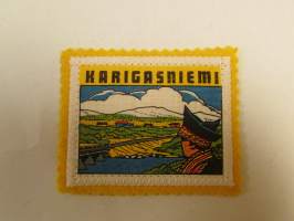 Karigasniemi-kangasmerkki / matkailumerkki / hihamerkki / badge -pohjaväri keltainen