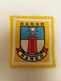 Hanko Hangö-kangasmerkki / matkailumerkki / hihamerkki / badge -pohjaväri keltainen