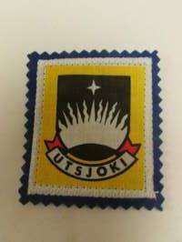 Utsjoki-kangasmerkki / matkailumerkki / hihamerkki / badge -pohjaväri sininen