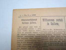 Helsingin Sanomat 1918 nr 2, ilmestynyt 14.4.1918 -toinen kapinan kukistamisen jälkeen ilmestynyt numero - Laillisen yhteiskuntajärjestelmän palauttaminen