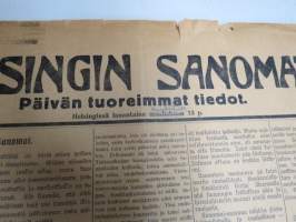 Helsingin Sanomat 1918 nr 1, ilmestynyt 13.4.1918 -ensimmäinen kapinan kukistamisen jälkeen ilmestynyt numero - Suuret tapahtumat Helsingissä