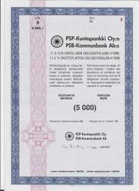 PSP - Kuntapankki Oy obligaatiolaina  1988  5000 markkaa , Helsinki 5.9.1988
