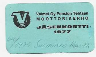 Valmet Oy Pansion Tehtaan Moottorikerho   - jäsenkortti 1977
