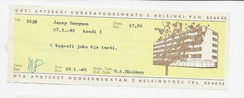Uusi Apteekki Helsinki , resepti  signatuuri  1965