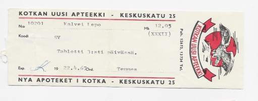 Kotkan Uusi  Apteekki   , resepti  signatuuri  1967