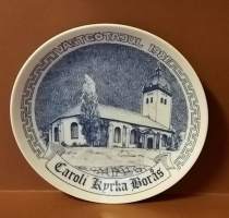 Joululautanen - Västgötajul 1981. Karoli Kyrka Borås. Posliini, Tanska , keräilylautanen (Vintage Christmas Plate,  Scandinavian Design, Jultallrik, Porcelain)