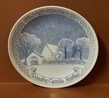 Joululautanen - Jul i Göteborg 1977. Lundby Gamla Kyrka. Posliini, Tanska , keräilylautanen (Vintage Christmas Plate,  Scandinavian Design, Jultallrik, Porcelain)