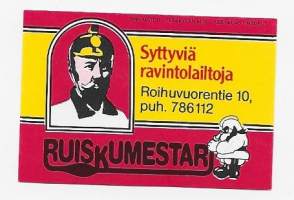 Ruiskumestari Helsinki -  tulitikkuetiketti