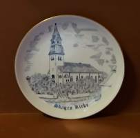 Keräilylautanen - Skagen Kirke.  Posliinilautanen, seinälautanen, koristelautanen (Vintage, Plate, Denmark, Scandinavian Design, Porcelain, collecting plate)