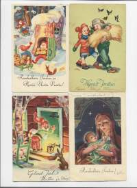 Eero Einari Nurmela  sign - taiteilijapostikortti postikortti joulukortti  kulkenut 1940-luvulla 4 kpl erä
