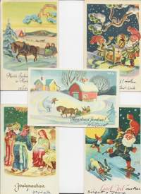Eero Einari Nurmela  sign - taiteilijapostikortti postikortti joulukortti  kulkenut 1950-luvulla 5 kpl erä