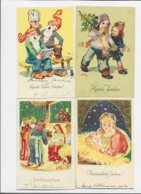 Eero Einari Nurmela  sign - taiteilijapostikortti postikortti joulukortti  kulkenut nyrkkipostissa 4 kpl erä