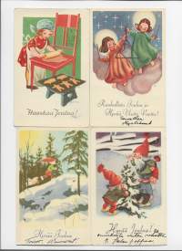 Olavi Vikainen  sign - taiteilijapostikortti joulukortti postikortti kulkenut 4 kpl erä