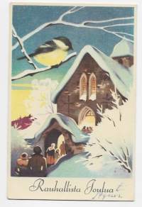 Poika Vesanto sign - taiteilijapostikortti joulukortti postikortti kulkenut 1952  joulumerkki