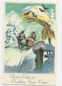 Poika Vesanto sign - taiteilijapostikortti joulukortti postikortti kulkenut 1951  joulumerkki