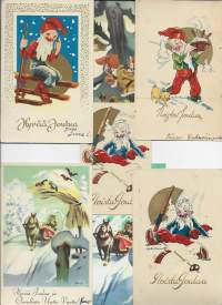 Poika Vesanto sign - taiteilijapostikortti joulukortti postikortti sekal erä 7 kpl