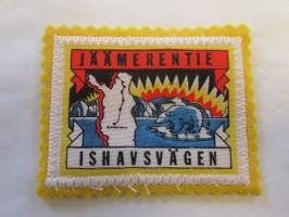 Jäämerentie -Ishavsvägen -kangasmerkki / matkailumerkki / hihamerkki / badge -pohjaväri keltainen