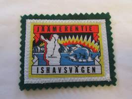 Jäämerentie -Ishavsvägen -kangasmerkki / matkailumerkki / hihamerkki / badge -pohjaväri vihreä