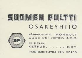 Suomen Pultti Oy Turku 1949  - firmalomake