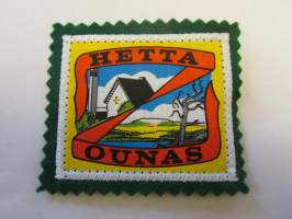 Hetta -Ounas -kangasmerkki / matkailumerkki / hihamerkki / badge -pohjaväri vihreä