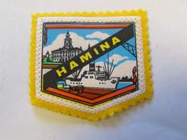 Hamina -kangasmerkki / matkailumerkki / hihamerkki / badge -pohjaväri keltainen