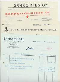 Sähköliikkeiden firmalomakkeita erä 8 kpl 1920-50 ö  - firmalomake
