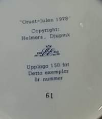 SAMLARTALLRIKAR - Röra kyrka - Ourust Julen 1978. Joululautanen. Keräilylautanen. Seinälautanen. (Vintage,  Scandinavian Porcelain, tallrik, collecting plate)