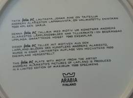 Keräilylautanen - Andreas Alariesto 1980. Seinälautanen, taidelautanen. (Vintage,  Scandinavian Porcelain, , collecting plate)
