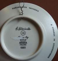 Keräilylautanen - Andreas Alariesto 1981  nr. 10. Seinälautanen, taidelautanen. (Vintage,  Scandinavian Porcelain, , collecting plate)