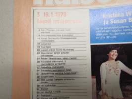 Me Naiset 1979 nr 3, 18.1.1979, Satu Procopé, Mitä hyvää Tampereessa?, Iranin shaahin kohtalo, Tim Curry, Archie Bunker, Taljanka, Reidar Särestöniemi, ym.