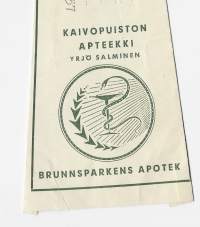Kaivopuiston Apteekki  Yrjö Salminen Helsinki , resepti  signatuuri   1957
