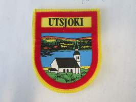 Utsjoki -kangasmerkki / matkailumerkki / hihamerkki / badge -pohjaväri keltainen