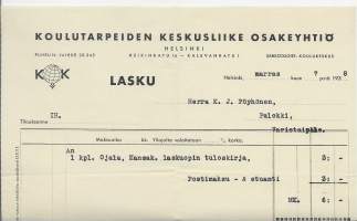 Koulutarpeiden Keskusliike Oy 1938 -  firmalomake