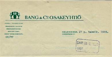 Bang &amp; Co Oy, Helsinki 1939 -  firmalomake